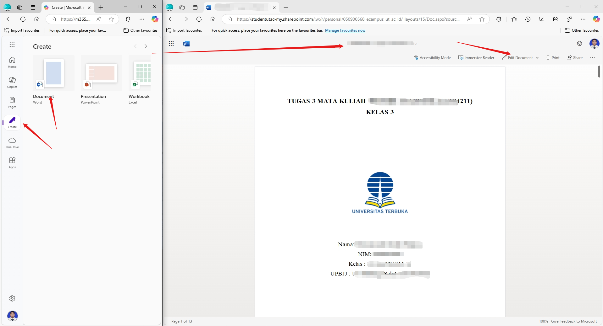 Gambar 3: Aplikasi Word Online di browser