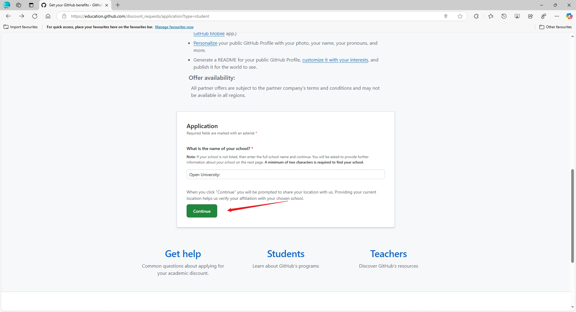Gambar 4.2: Formulir verifikasi dengan email institusi pada GitHub Education 2